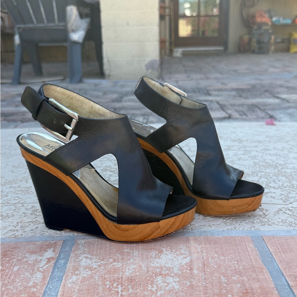 Michael Kors Black Leather Wedges – Size 5.5